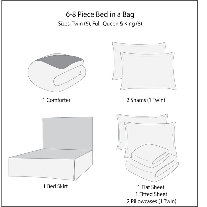 Mainstays Gray Geometric 8 Piece Bed in a Bag Comforter Set with Sheets, Queen