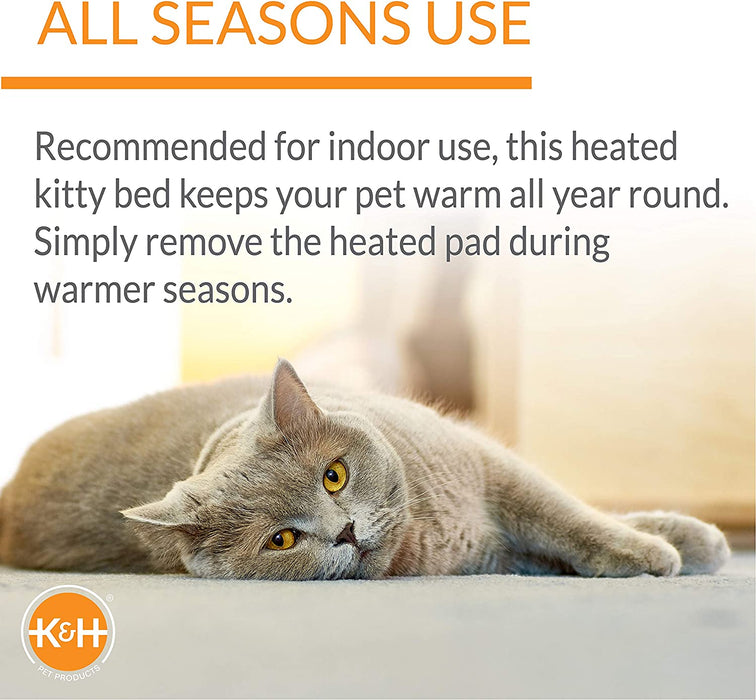 K&H PET PRODUCTS Thermo-Kitty, Heated Cat Bed Large 20 Inches Sage/Tan