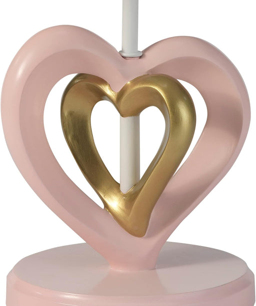 Baby Love Lamp with Shade & Bulb - Pink/Gold/White Heart and Chevron