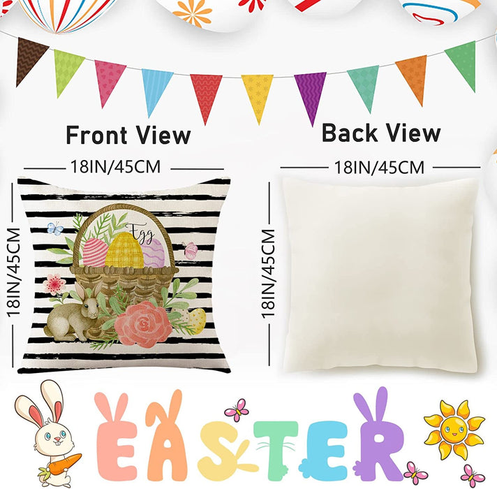 Easter Pillow Covers 18X18 Set of 4 Easter Decorations for Home Bunny Happy Easter Peeps Hip Hop Easter Egg Pillow Case, Seasonal Spring Throw Cushion Case for Home Decorations (18X18 Inch)
