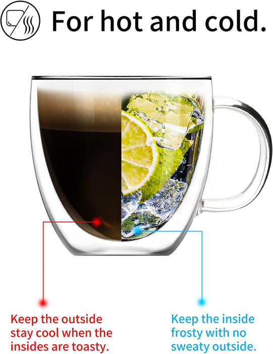 Glass Espresso Cups, 2 Pcs 5Oz Double Walled Insulated Glasses Coffee Mugs Demitasse Cups Perfect for Espresso Shot, Tea and Juice.