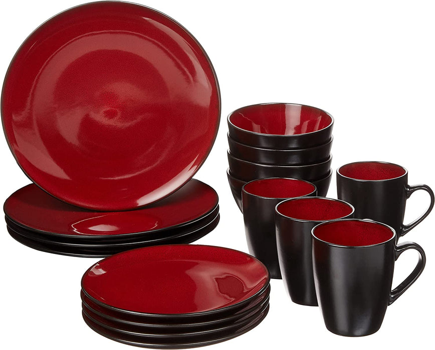Gibson Soho Lounge round Reactive Glaze Stoneware Dinnerware Set, Service for 4 (16Pc), Blue, Soho Round.