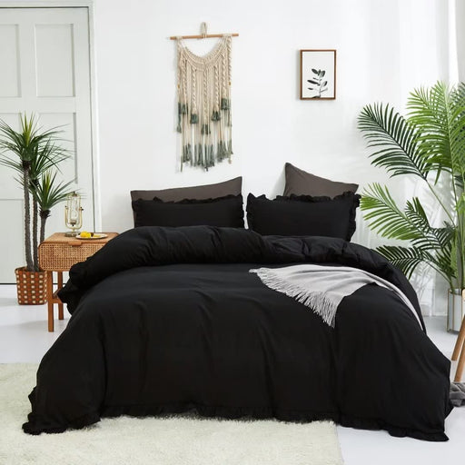 Black Comforter Set Full Black Ruffle Bedding Comforter Sets Full Men Boys Women Comforter All Black Bedding Ruffle Comforter Farmhouse Comforter Shabby Chic Bedding