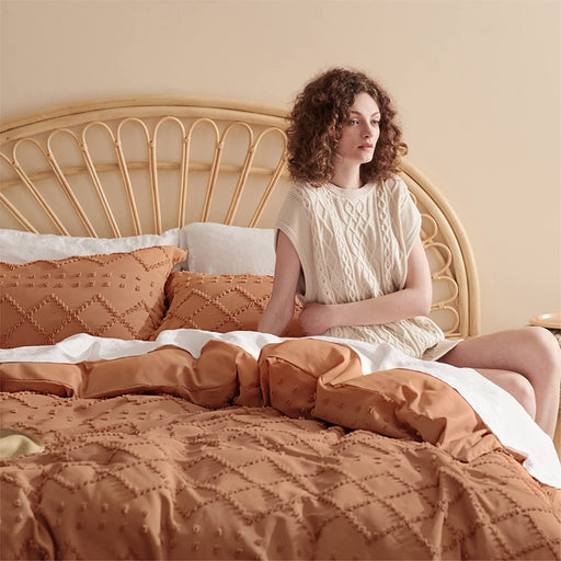 Bedsure Twin Duvet Cover Set - Duvet Cover Twin Size, Twin Bohobedding for All Seasons, 2 Pieces Embroidery Shabby Chic Home Bedding Duvet Cover Set (Burnt Orange, Twin, 68X90'')