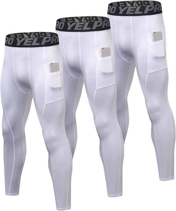3 Pack Men'S Compression Pants Cool Dry Athletic Tights Sport Leggings with Pocket Baselayer for Running Football Yoga