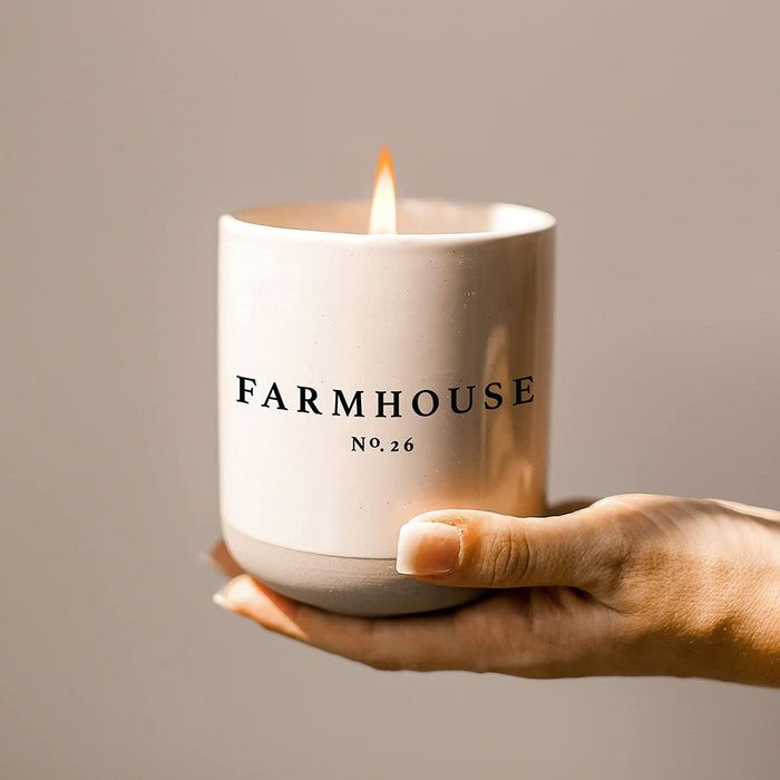 Farmhouse Candle | Autumn, Cinnamon, and Nutmeg, Fall Scented Soy Candles for Home | 12Oz Stone Jar, 60+ Hour Burn Time, Made in the USA