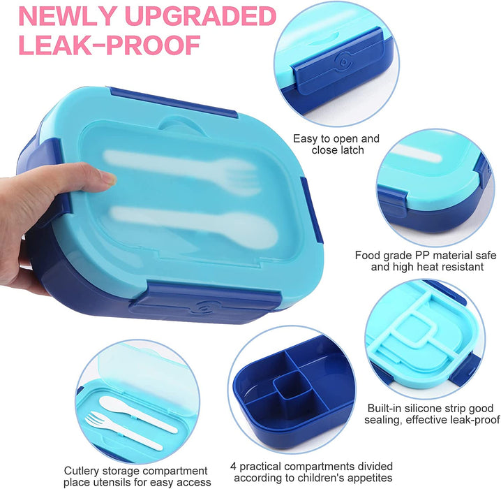 Bento Box Kit, 4 Compartments 1.3L Lunch Box Kids with Fork&Spoon, Leak-Proof Bento Box Adult Lunch Box, Lunch Box Containers for Adults Toddler, Microwaveable, Dishwasher & Freezer Safe