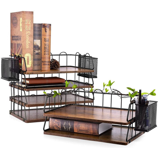 Desk Organizer, Paper Tray, Stackable Letter Tray Organizer with Pen Holder (2 Layer)