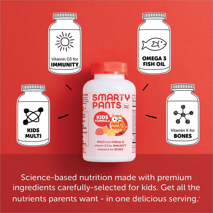 Smartypants Kids Formula Daily Gummy Multivitamin: Vitamin C, D3, and Zinc for Immunity, Gluten Free, Omega 3 Fish Oil (DHA/EPA), Vitamin B6, B12, 120 Count (30 Day Supply)