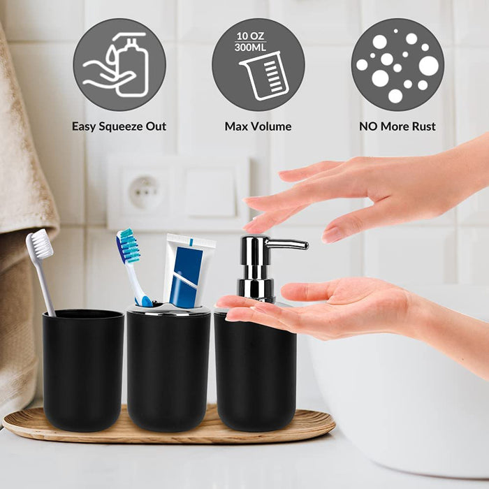 Delaman Bathroom Sets Accessories,Plastic 6 Piece Bathroom Accessory Set Bathroom Trash Can Set with Drawstring Trash Bags,Soap Dispenser,Tooth Mug,Soap Dish,Toilet Brush Holder