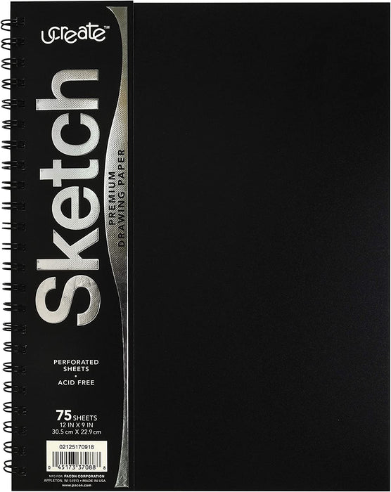 Ucreate Poly Cover Sketch Book, Heavyweight, 9" X 12", Black, 75 Sheets