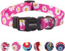 QQPETS Adjustable Soft Dog Collar: Print Flower Pink Multicolor Cute Patterns for XS Small Medium Large Pet Girl Boy Puppy Walking Running Training (M, Bone)