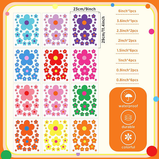 288 Pcs Y2K Cute Flowers Wall Sticker Colorful Floral Wall Decal Vinyl Peel and Stick Preppy Hippie Stickers Aesthetic Wall Flowers Wall Decor for Nursery Teen Girls Boy Kids Bedroom (Bright Colors)