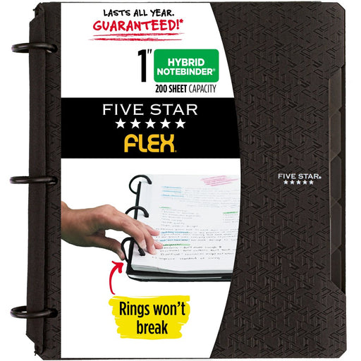 Five Star Flex Hybrid Notebinder, 1" round Rings, Notepocket, Techlock, Black (293280A-WMT22)