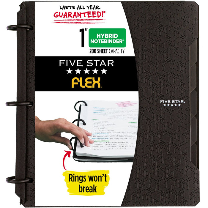Five Star Flex Hybrid Notebinder, 1" round Rings, Notepocket, Techlock, Black (293280A-WMT22)