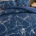 Silver Metallic Marble Comforter Set Queen Size Foil Print Glitter Bedding Set, Navy Blue/Silver