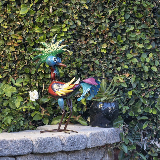 MZP390 Glossy Rooster Statue Outdoor Garden, Patio, Deck, Porch-Yard Art Decoration, 7" L X 16" W X 19" H, Multicolor