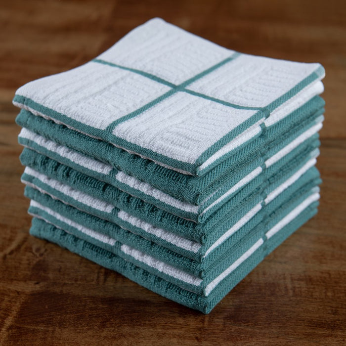 Cotton Terry Kitchen Dishcloth, 8 Pack, 12 in X 12 In, Blue Check