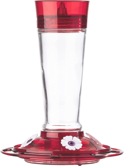 More Birds Bird Health+ Ruby Hummingbird Feeder, Glass Hummingbird Feeders for Outdoors, 4 Feeding Stations, 10 Ounces