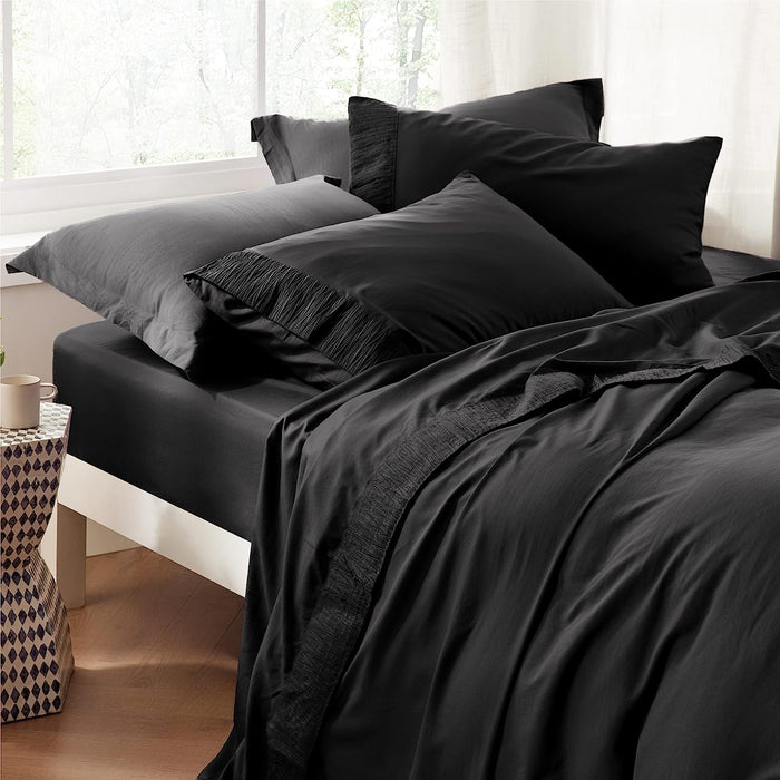 Bedsure Full Size Sheet Sets - Soft 1800 Sheets for Full Size Bed, 4 Pieces Hotel Luxury Black Sheets Full, Easy Care Polyester Microfiber Cooling Bed Sheet Set