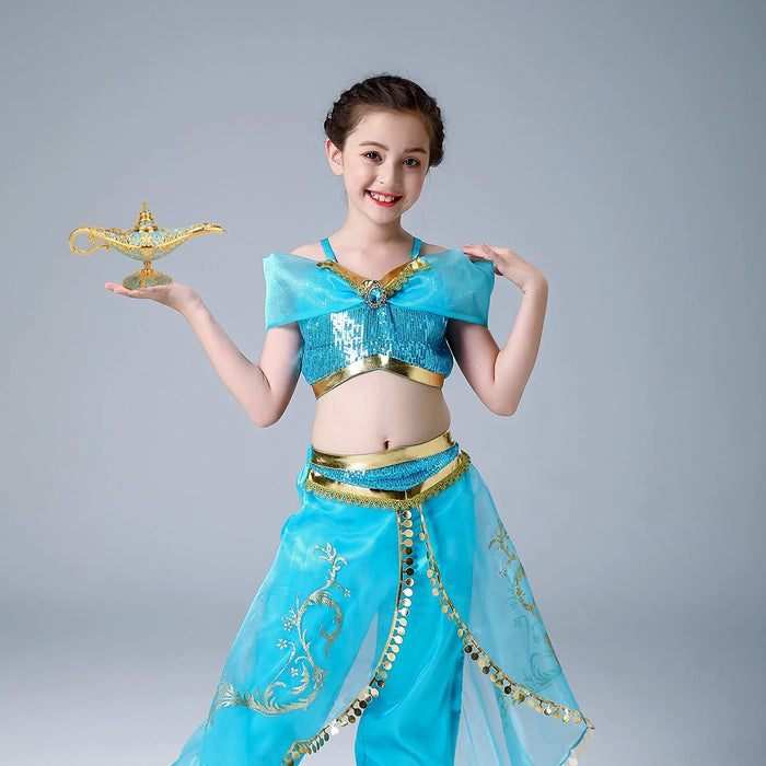 Legend Aladdin Lamp Magic Genie Wishing Light, Classic Arabian Nights Costume Props Lamp Table Decor for Home Wedding Party Halloween Birthday Beautiful Gift Toy for Women Girl (Lake Blue)