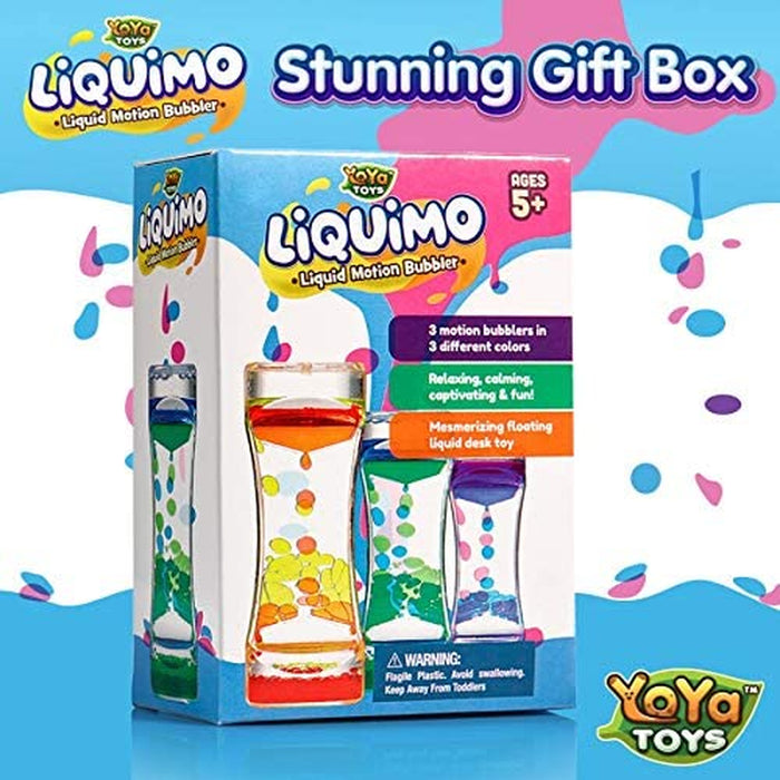 Liquimo - Liquid Motion Bubbler for Kids and Adults (3-Pack) - Hourglass Liquid Bubbler - Timer for Sensory Play, Fidget Toy - Stress Management - Cool Desk Décor