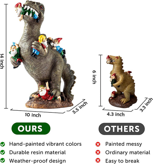 Garden Gnome Statues Outdoor Decor, 14” Dinosaur Gnomes Garden Art Outdoor for Fall Winter Garden Decor, Outdoor Statue for Patio, Lawn, Yard Decoration, Housewarming Garden Gift