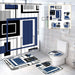 Blue Black Geometric Pattern Polyester Shower Curtain and Rug Sets Bathroom Decor Set, Waterproof Shower Curtain with 12 Hooks and Toilet Rugs