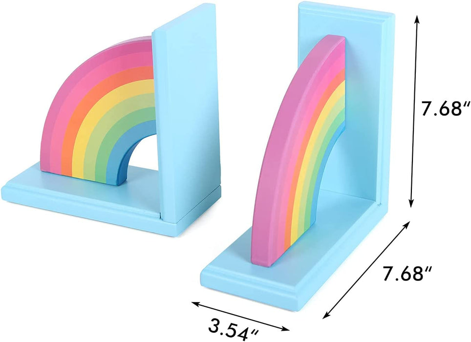 Wooden Rainbow Book Ends Non-Skid Cute Kids Bookends Book Stoppers for Girls Home Children'S Room Classroom Nursery Decor, Pack of 2