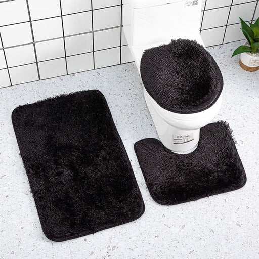Clearance Household Supplies Solid Color 3 Piece Bathroom Rug Set Bathroom Toilet Carpet Anti-Slip Mat Solid Color Bathroom Toilet Floor Mat