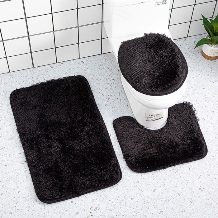 Clearance Household Supplies Solid Color 3 Piece Bathroom Rug Set Bathroom Toilet Carpet Anti-Slip Mat Solid Color Bathroom Toilet Floor Mat