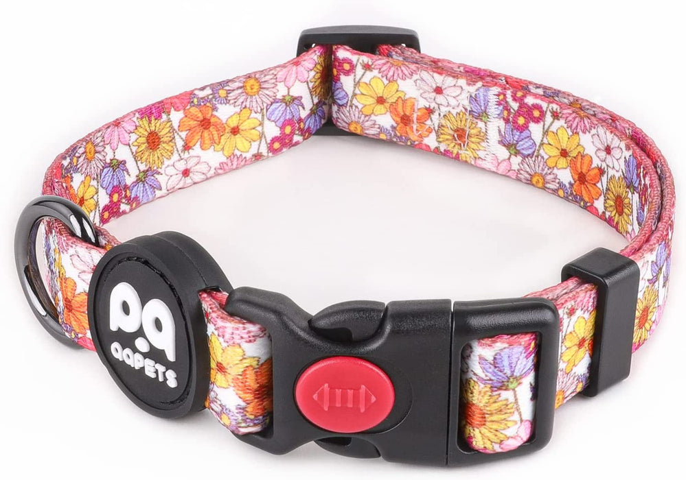 QQPETS Adjustable Soft Dog Collar: Print Flower Pink Multicolor Cute Patterns for XS Small Medium Large Pet Girl Boy Puppy Walking Running Training (M, Bone)