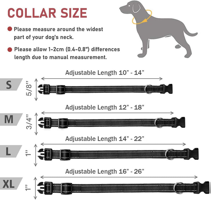 Reflective Dog Collar with Buckle Adjustable Safety Nylon Collars for Small Medium Large Dogs, Black S