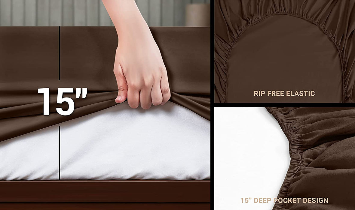 Queen Bed Sheets Set - 4 Piece Bedding - Brushed Microfiber - Shrinkage and Fade Resistant - Easy Care (Queen, Brown)