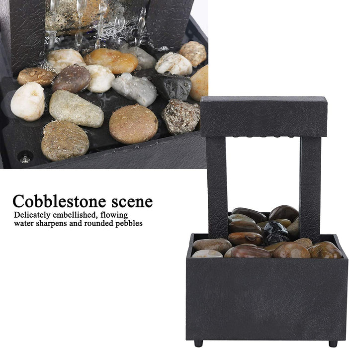 Desktop Fountain, USB LED Indoor Water Fountain Lighted Waterfall Tabletop Fountain with Stones for Office Home Decor
