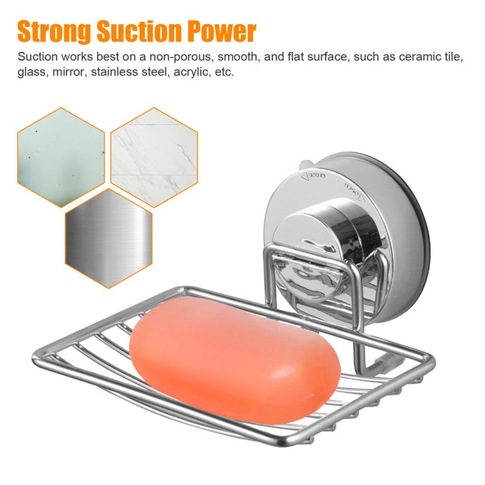 Eeekit Powerful Vacuum Suction Cup Mounted Soap Dish, Waterproof Soap Tray Bar Soap Basket, Strong Rustproof Stainless Steel Wall Mounted Soap Saver Sponge Holder for Bathroom & Kitchen Sink, No Drilling (3 Pack)