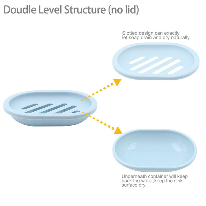 2-Pack Soap Dish with Drain, Soap Holder, Soap Saver, Easy Cleaning, Dry, Stop Mushy Soap (Blue)