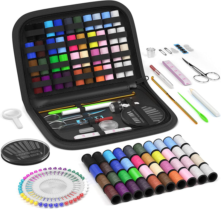 Sewing Kit Gifts for Women, Mom, Traveler, Adults, Beginner, Emergency, Sewing Supplies Accessories with Scissors, Thimble, Thread, Sewing Needles, Tape Measure Etc (Black, S)