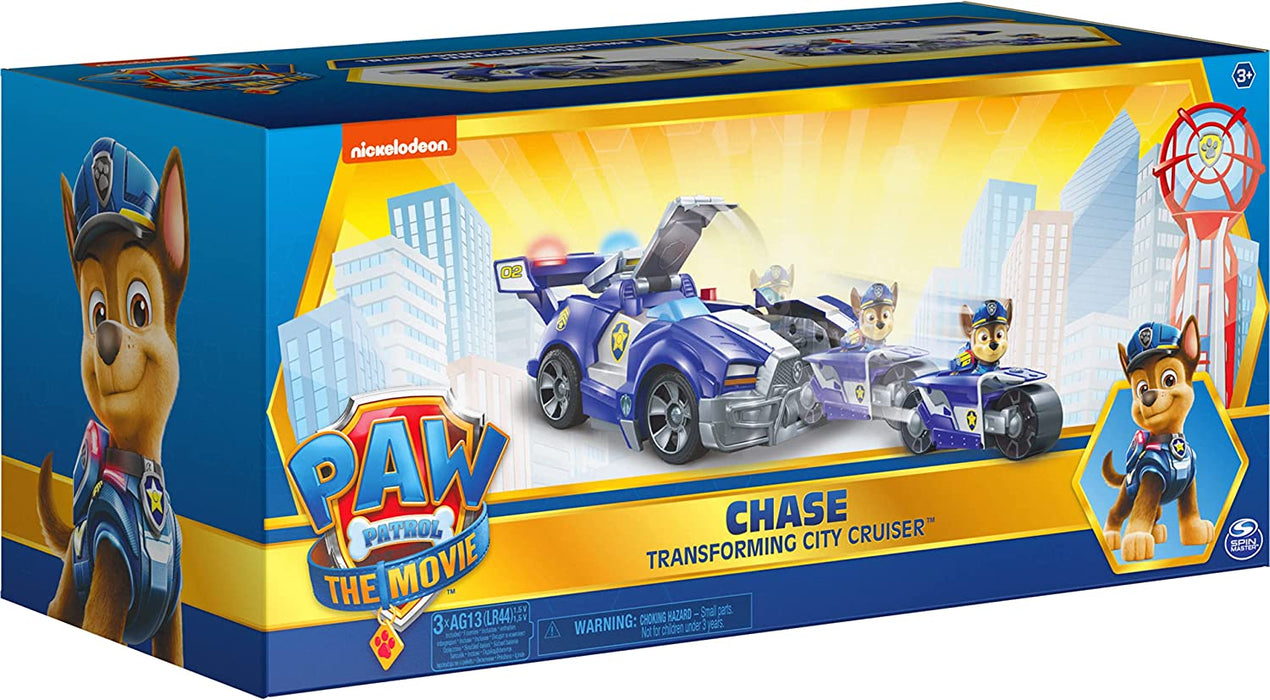 Paw Patrol, Chase 2-In-1 Transforming Movie City Cruiser Toy Car with Motorcycle, Lights, Sounds and Action Figure, Kids Toys for Ages 3 and Up
