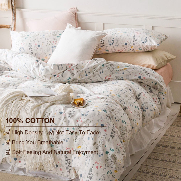 MICBRIDAL Reversible Floral Duvet Cover Queen Soft 100% Cotton Bedding Set Garden Floral Bedding Set Full 3 Pcs Garden Style Floral Comforter Cover for Girls Women