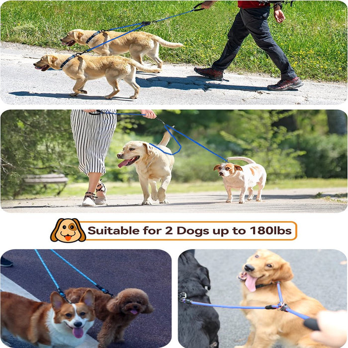 Double Dog Leash,  Dual Dog Leash Detachable 360° Swivel with Soft Padded Handle, Heavy Duty Dual Leash for Two Dogs, 63In Double-Head Pet Traction Rope(25-100Lbs)
