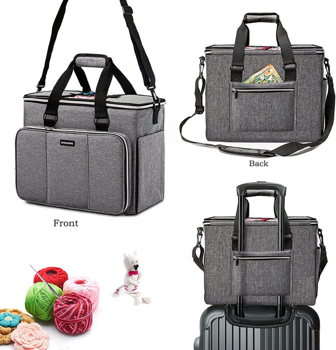 Knitting Bag, Large Yarn Storage Organizer, Crochet Bags and Totes, Yarn Bags for Crocheting, Yarn Holder Case for Knitting Needles, Crochet Hooks, Knitting Accessories, Unfinished Project, Grey.