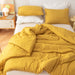 Yellow Comforter Queen Set 3Pcs Boho Ball Pom Pom Bedding, Aesthetic Mustard Yellow Comforter Queen Sized Bed Set Deep Yellow Bed Set for Women Men (1 Comforter 2 Pillowcases)