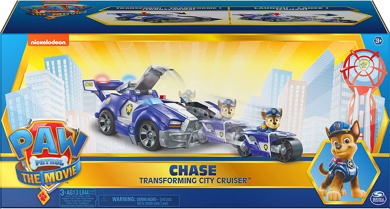 Paw Patrol, Chase 2-In-1 Transforming Movie City Cruiser Toy Car with Motorcycle, Lights, Sounds and Action Figure, Kids Toys for Ages 3 and Up
