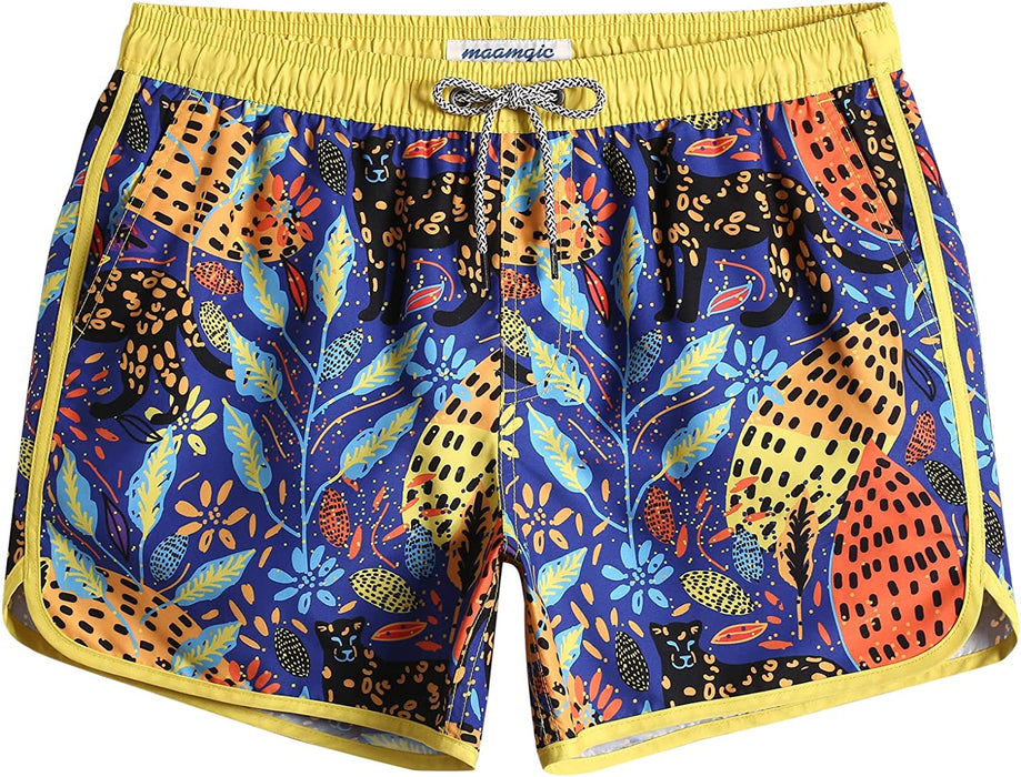 Mens Boys Short 80S 90S Vintage Swim Trunks with Mesh Lining Quick Dry Swim Suits Board Shorts