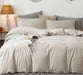 Bedding Duvet Cover Set 100% Washed Cotton Linen like Textured Breathable Durable Soft Comfy (Cream Grey, Queen)