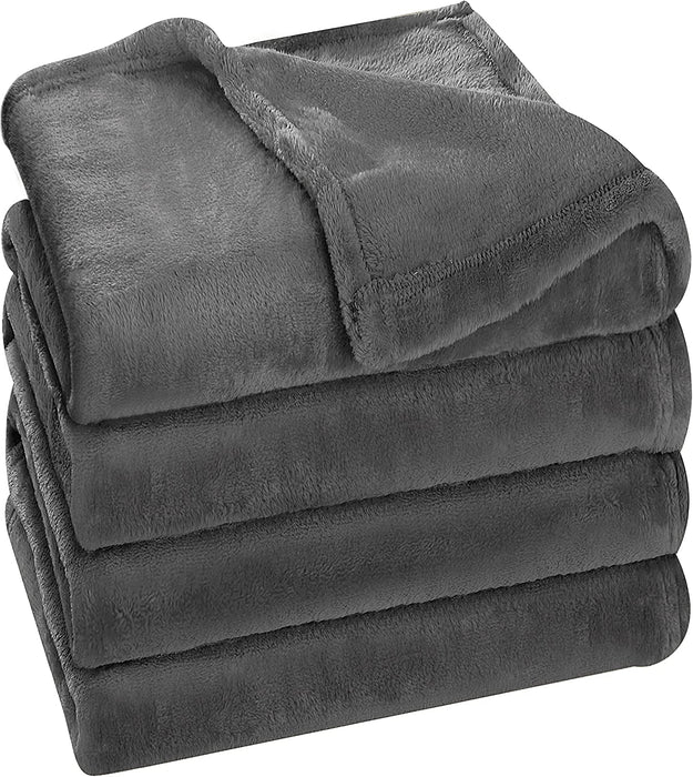 Fleece Blanket Queen Size Grey 300GSM Luxury Bed Blanket Anti-Static Fuzzy Soft Blanket Microfiber (90X90 Inches)
