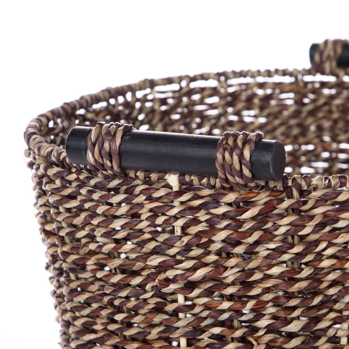 Mainstays Brown Oval 2-Hue Seagrass Storage Basket with Wooden Handles