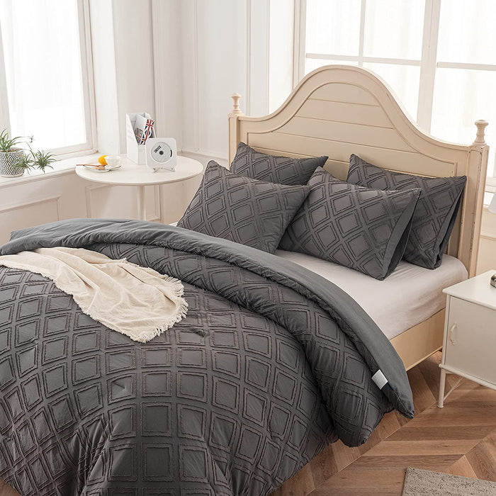 Queen Size Comforter Set Diamond Tufted Design, Lightweight Microfiber Bedding Set, Soft and Fluffy Bed Comforter for All Seasons, Dark Grey