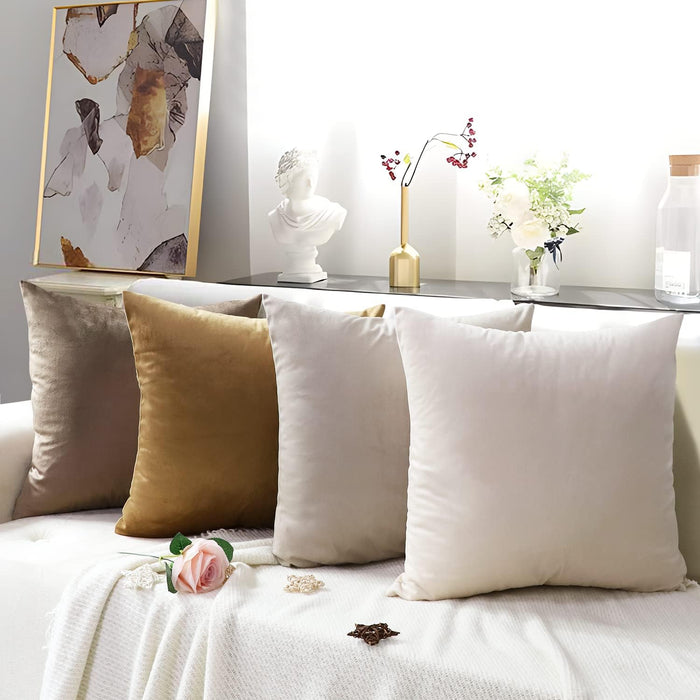 Throw Pillow Covers 18X18 Set of 4 Decorative Pillow Covers Soft Velvet Pillow Covers Couch Pillows for Living Room Sofa Car Home Decor (Brown/Beige)